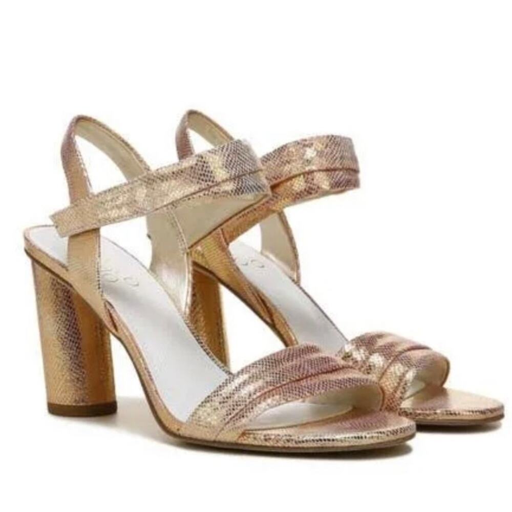 Franco Sarto Metallic Rose Gold Block Heel Sandals